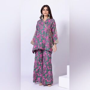 Floral Green and Pink Women's Kimono Set